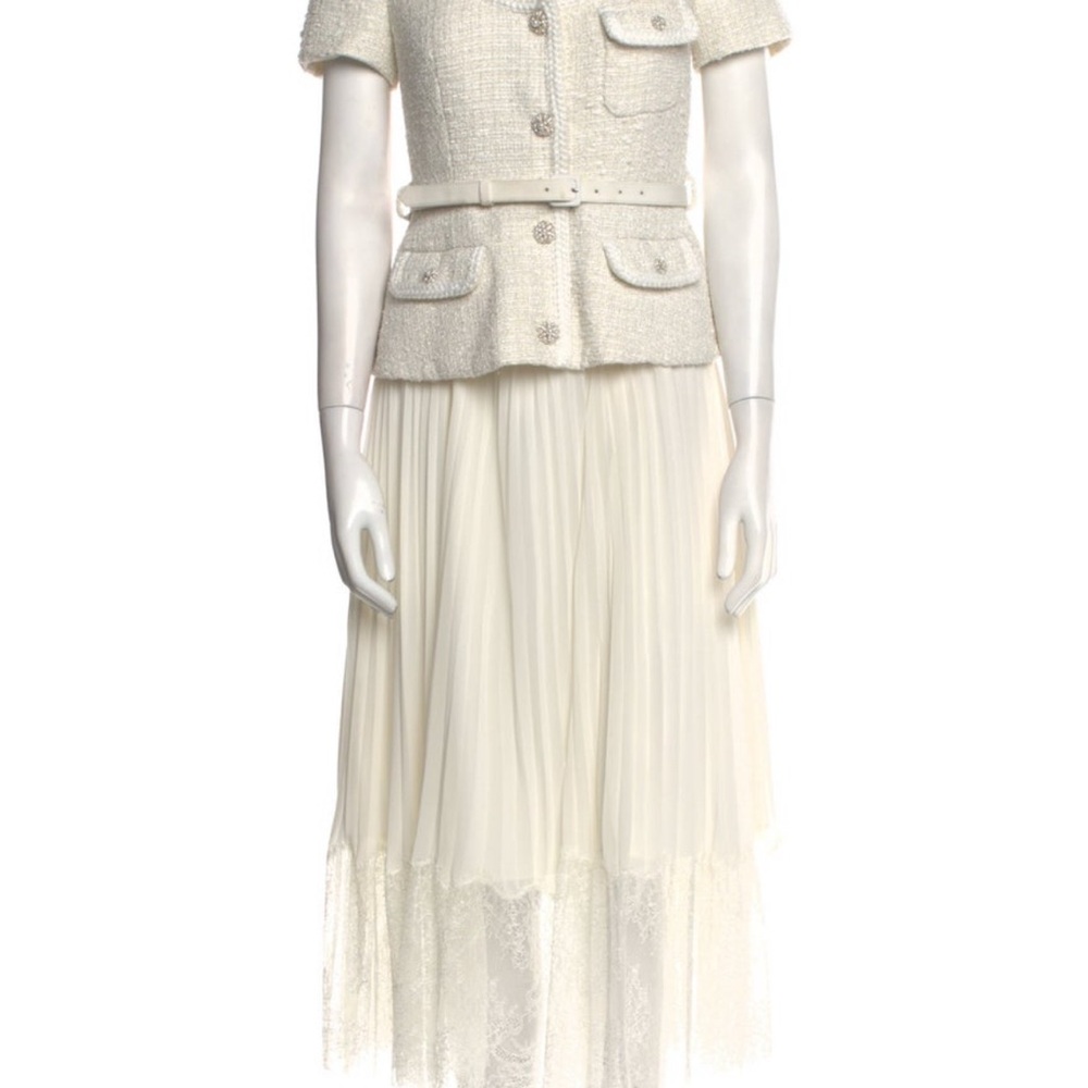 Self-Portrait Cream Maxi Dress lace belted us4 uk6 cap sleeve scoop neck